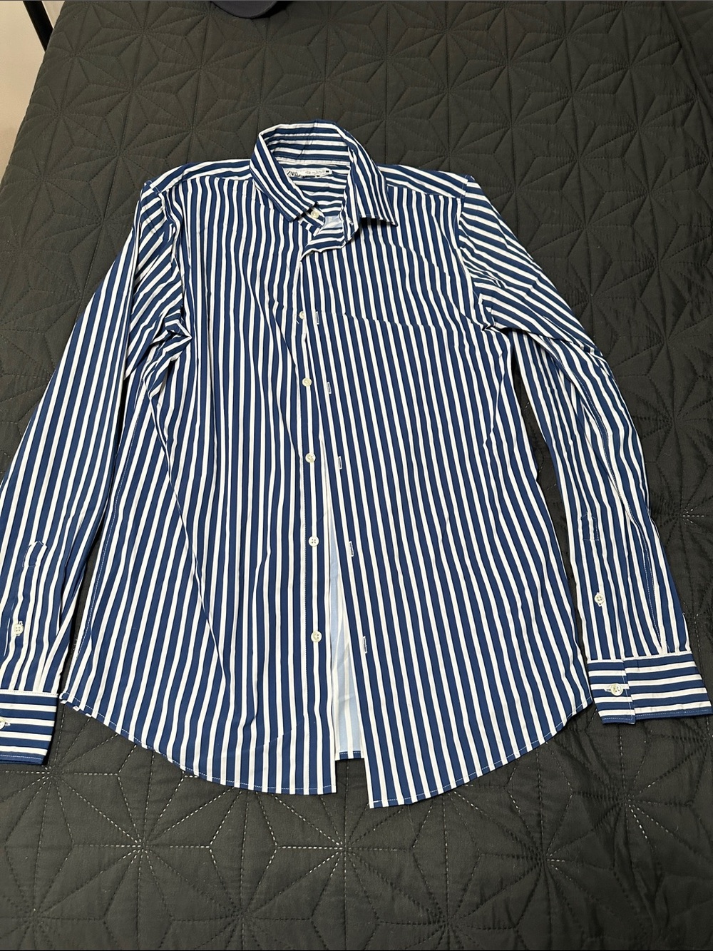 Classic Navy & White Stripe Men's Button-Down Shirt silk
